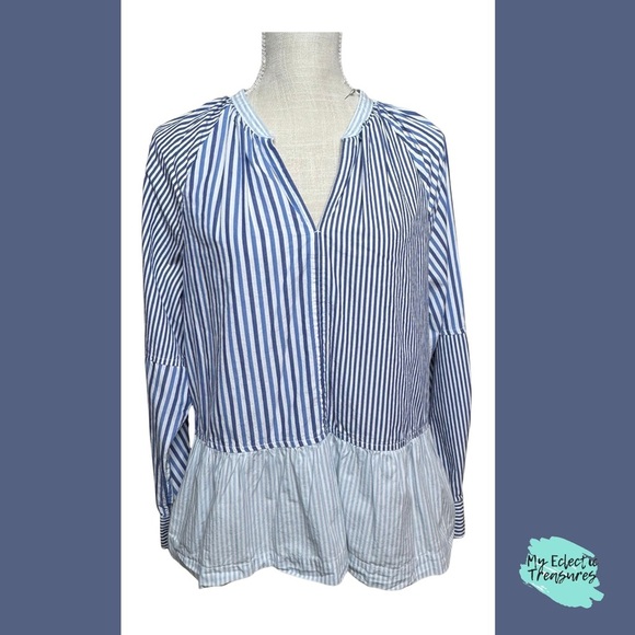 💙 Blue Striped Peplum Blouse | Free Assembly | Size Large - Picture 1 of 11
